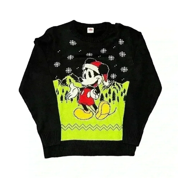 Disney Womens Mickey Mouse Santa Ugly Christmas Sweater Snowflake Large - Picture 1 of 1